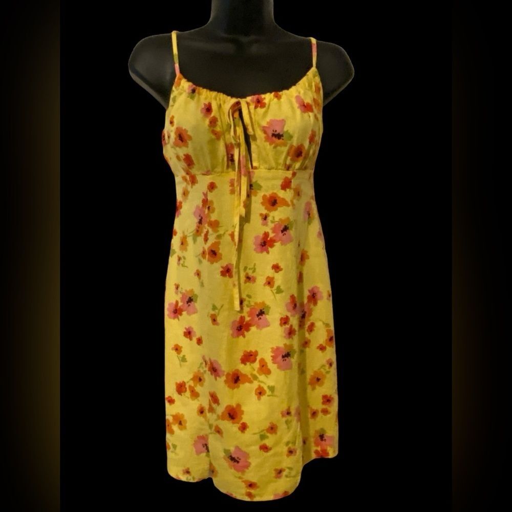 Juniors sundress Floral Ruched Linen Floral Print Dress Adj. Straps NWOT XXS - Picture 3 of 12